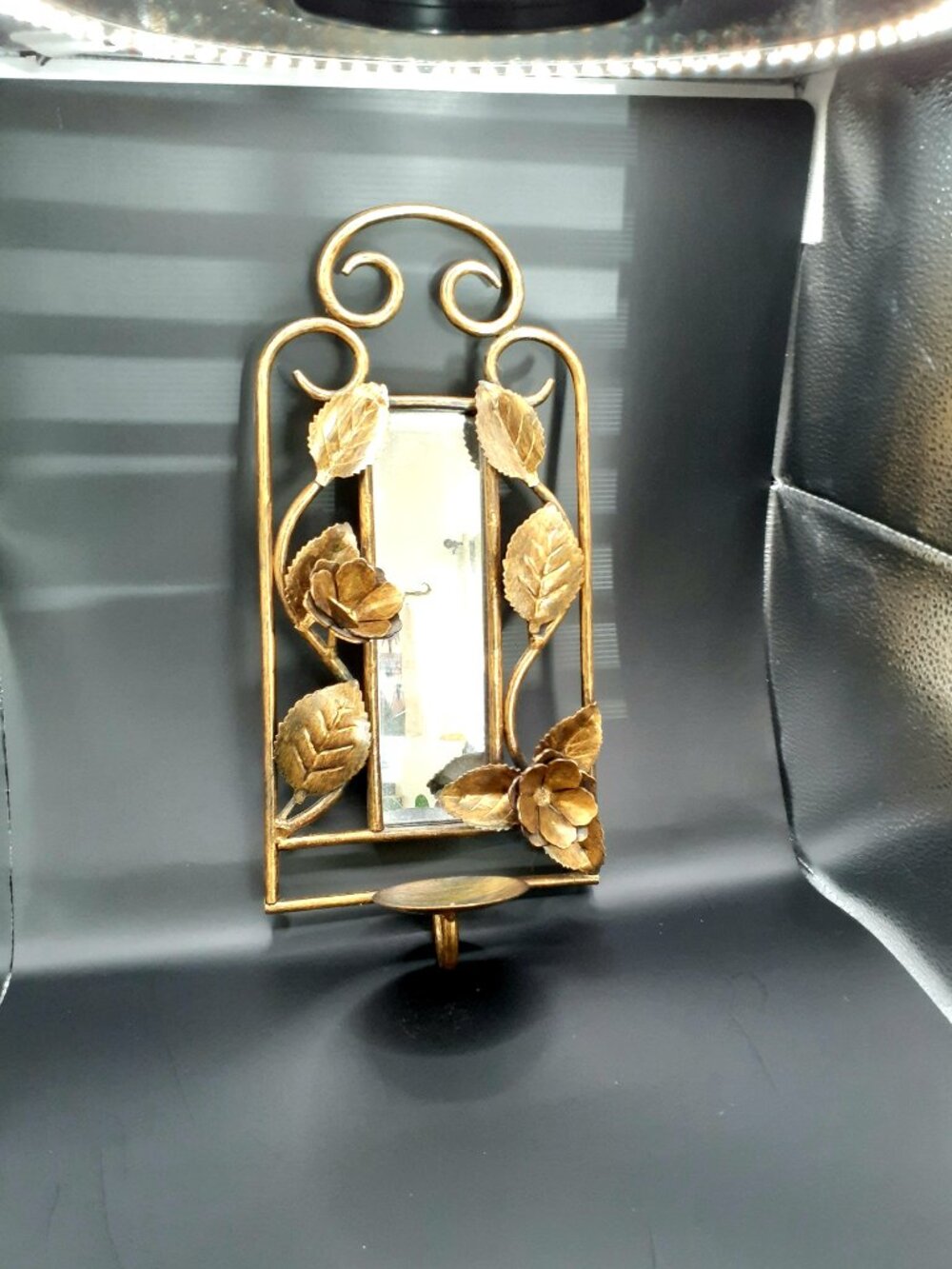 Vintage Metal Gold tone Candle Holder Mirrored Wall Hanging